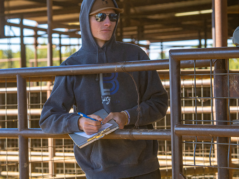 Budget priorities A man leaning against fence with clipboard in hand