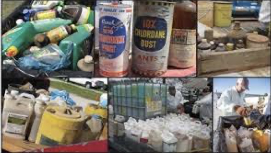 A collage of unwanted pesticides being disposed by ODAFF