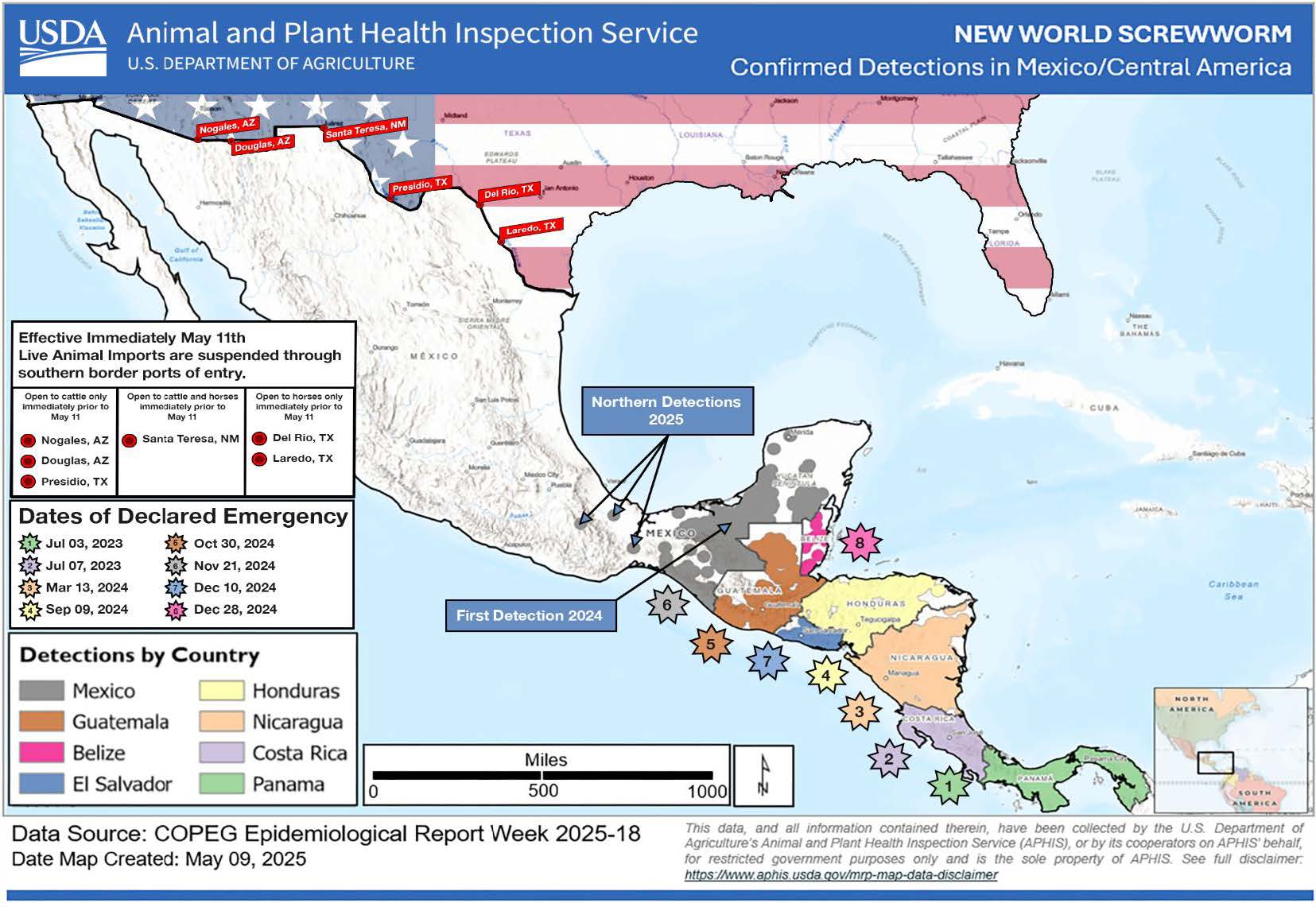 A map of South America showing New World Screwworm activity