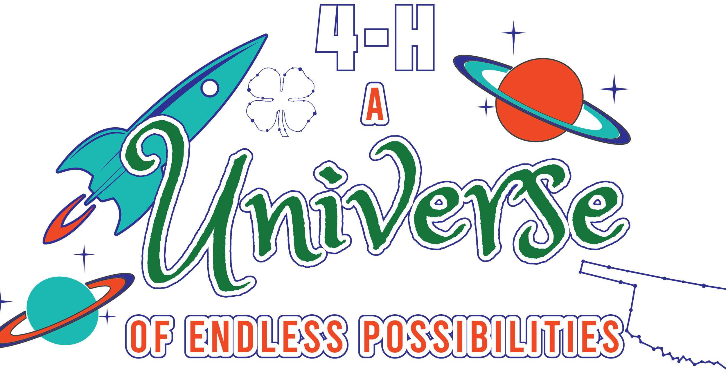 Drawing of a rocket and Saturn with the words 4-H A Universe of Endless Possibilities