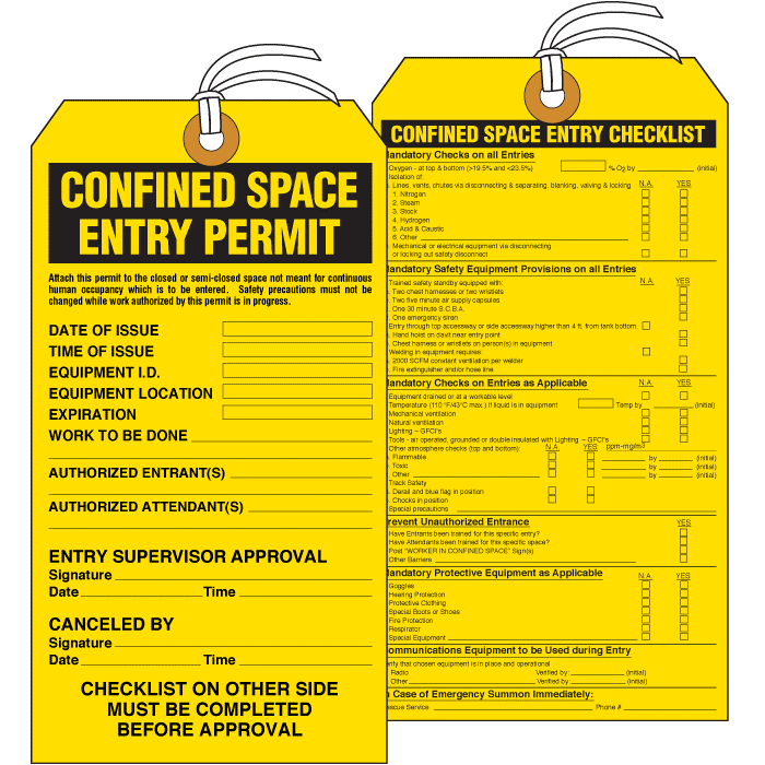 The front and back of a yellow permit tag.