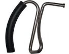 A curved black rubber tube connected to the metal tool with a looped handle and a hooked end.