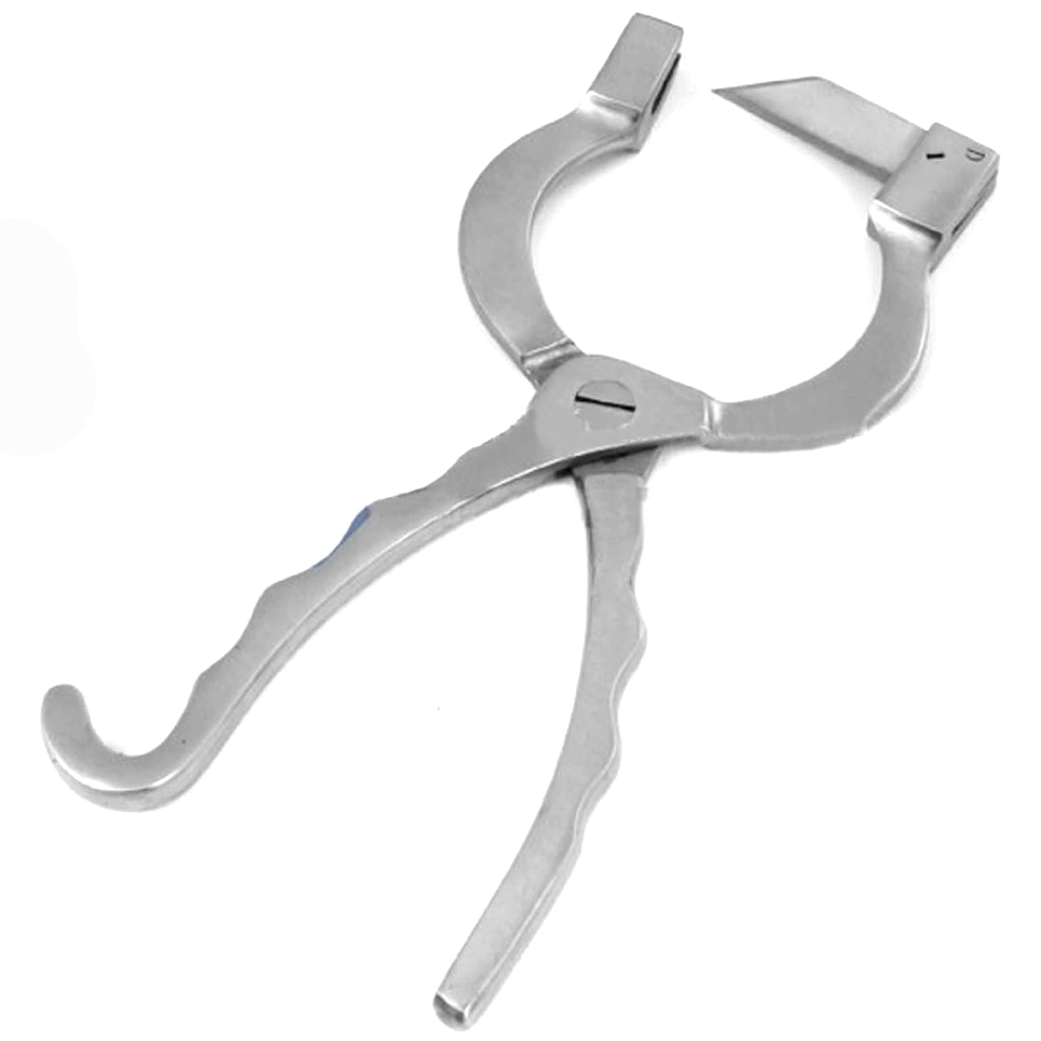 Silver metal pliers with a sharp blade at the end.