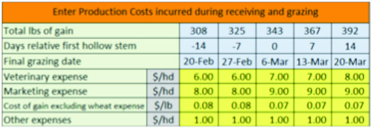 Cattle info tab that contains examples of the production costs that the user will be required to input. Cattle info tab that contains examples of the production costs that the user will be required to input.