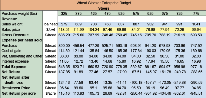 Wheat stocker enterprise budget for Steers. Wheat stocker enterprise budget for Steers.