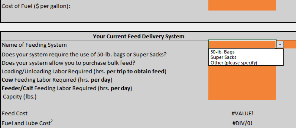 A screenshot of a demonstration of a user entering the current feed system into FSAS.
