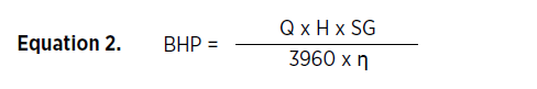 Equation 2. Q x H x SG / 3960 x n.