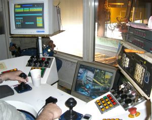 Inside a headrig control room.