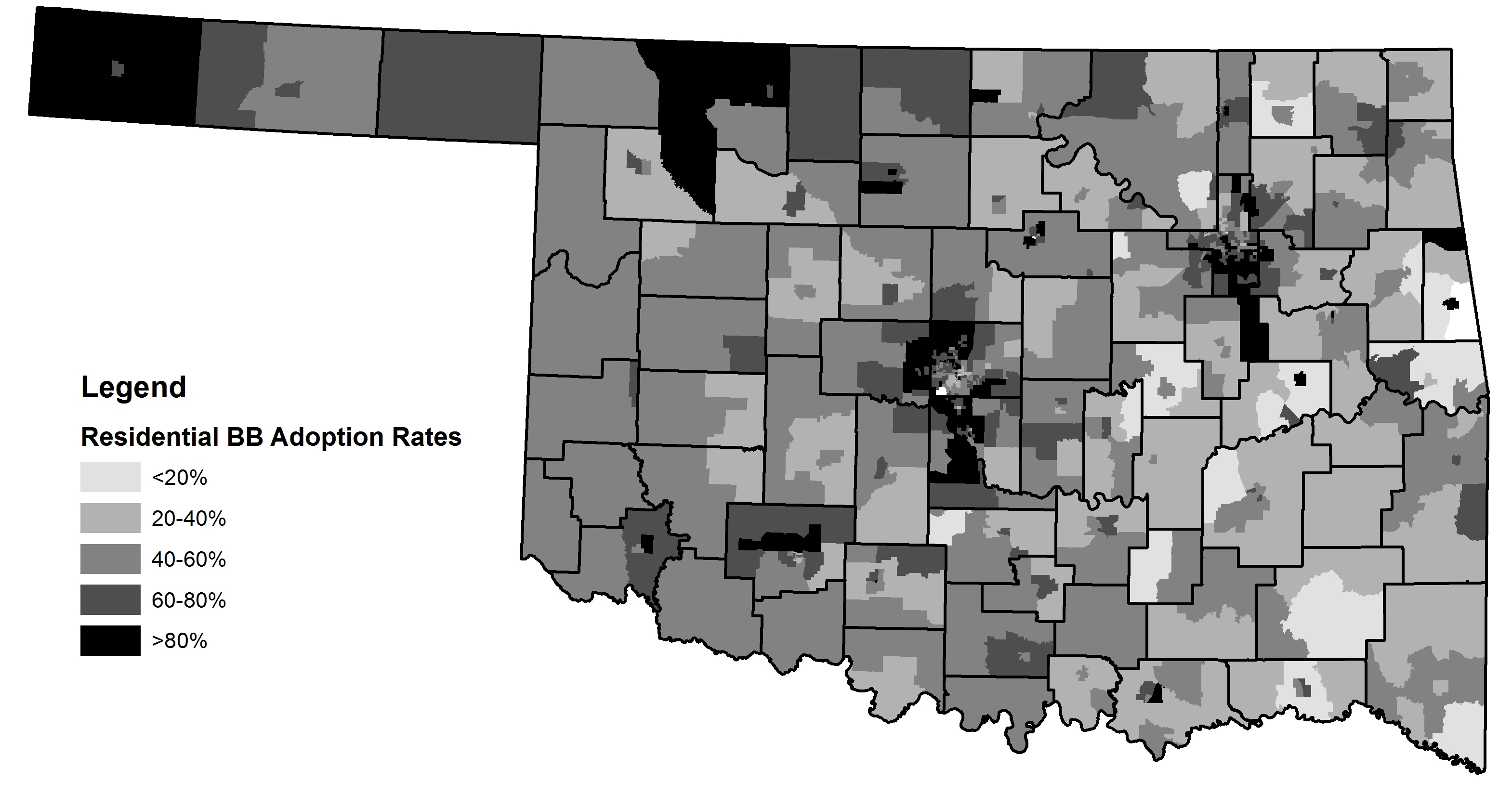 Census Tract Residential Broadband Adoption Rates in Oklahoma, 2013. Census Tract Residential Broadband Adoption Rates in Oklahoma, 2013.