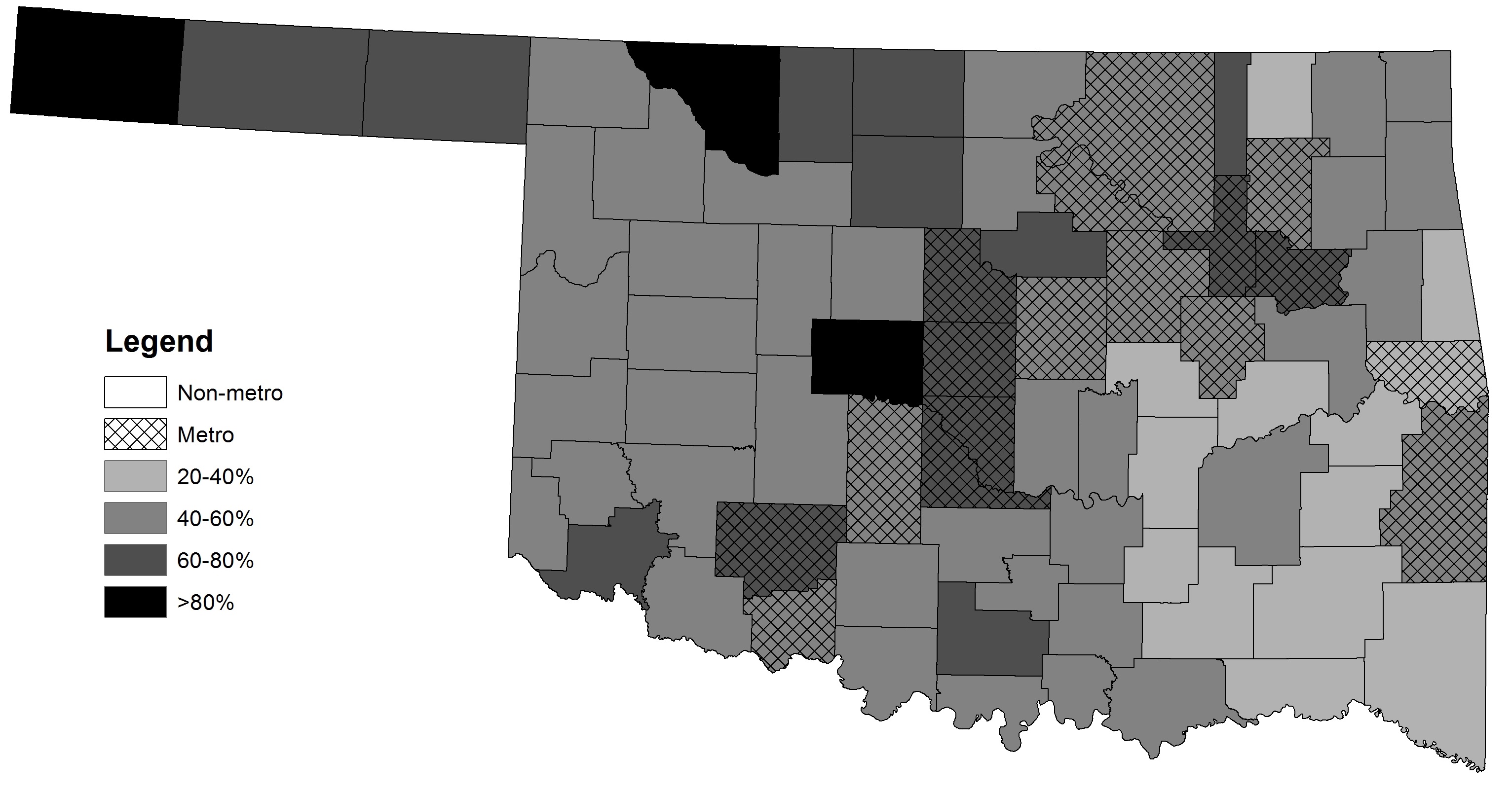 County-level Residential Broadband Adoption Rates in Oklahoma, 2013. County-level Residential Broadband Adoption Rates in Oklahoma, 2013.