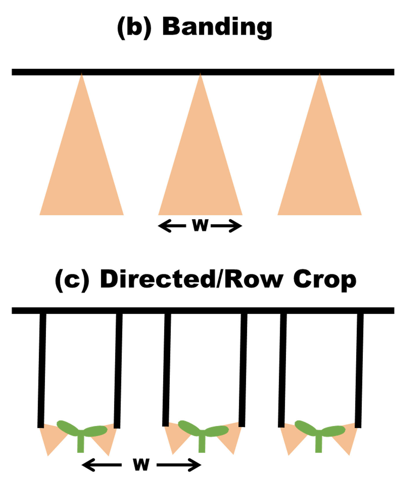 A banding spray pattern and a directed/row crop patter.