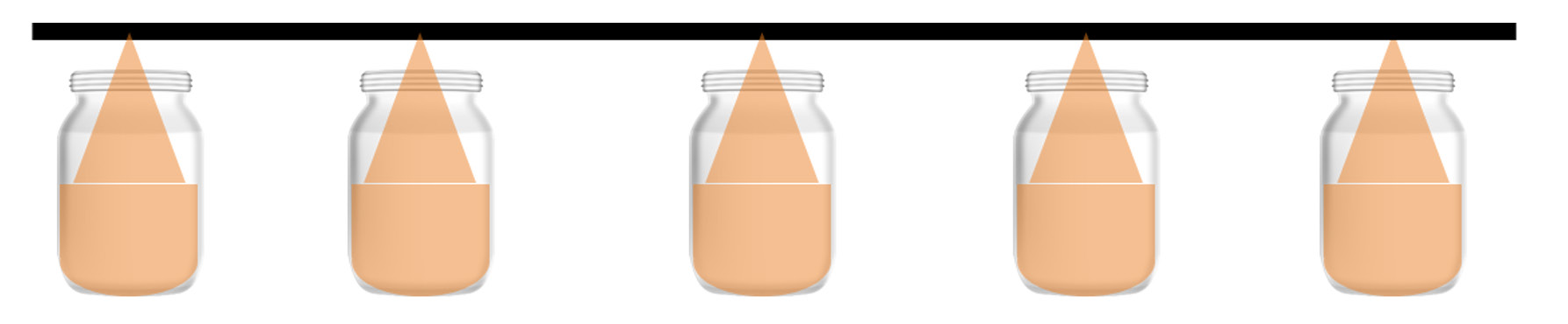 A graphic of 5 jars under a spray boom. A graphic of 5 jars under a spray boom.