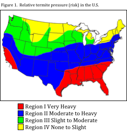 Graphic of the U.S. showing relative termite pressure.