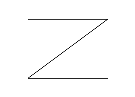 Black line drawing of a Z-shaped figure with horizontal top and bottom lines connected by a diagonal line on a white background.
