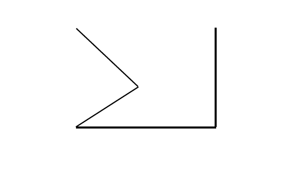 Black line drawing of an open angular shape with a vertical right side and horizontal bottom line on a white background.