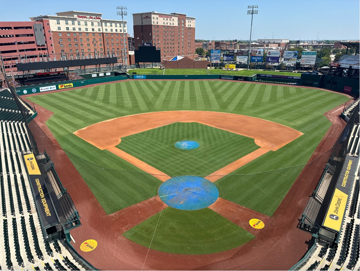 hla-6620-figure-1.jpg A Chickasaw Bricktown ballpark in Oklahoma City under a blue sky with green bermudagrass.