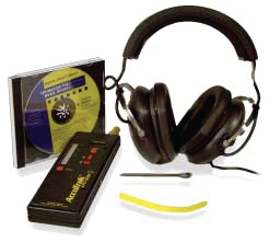 Ultrasonic leak detector with headphones and CD