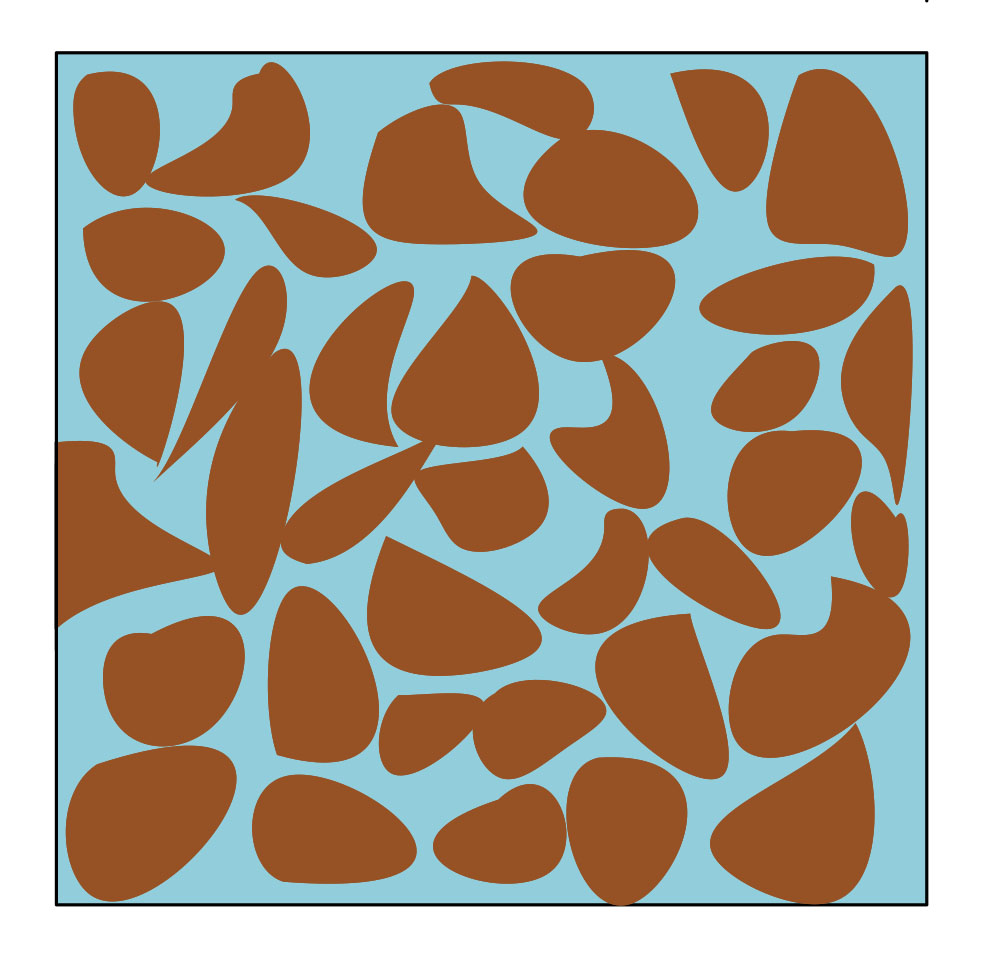 An illustration with lots of round orange shapes on a blue background.