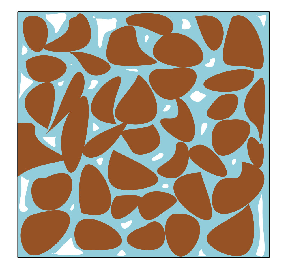 An illustration with lots of round orange shapes and smaller round white shapes in-between them on a blue background.