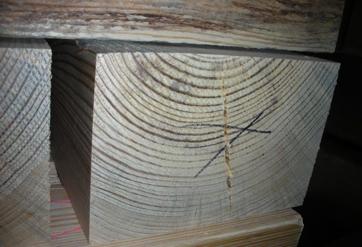 A deep crack on the cross-section.