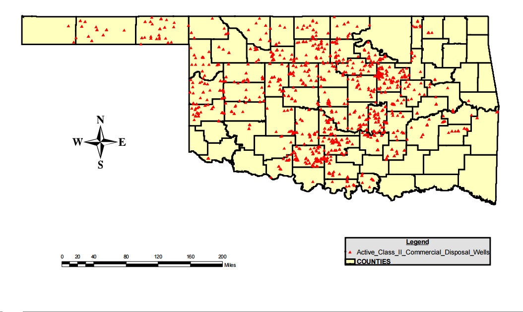 Oklahoma injection well sites in 2013.