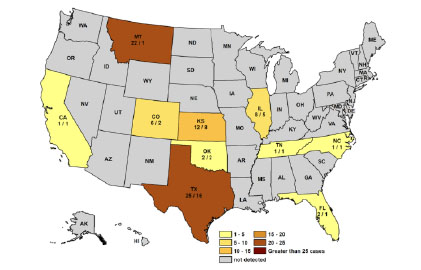 Oklahoma map showing summary of equine infectious anemia.