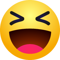 Emoji face with squinted eyes and mouth open.