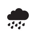 A black and white icon of a rain cloud.