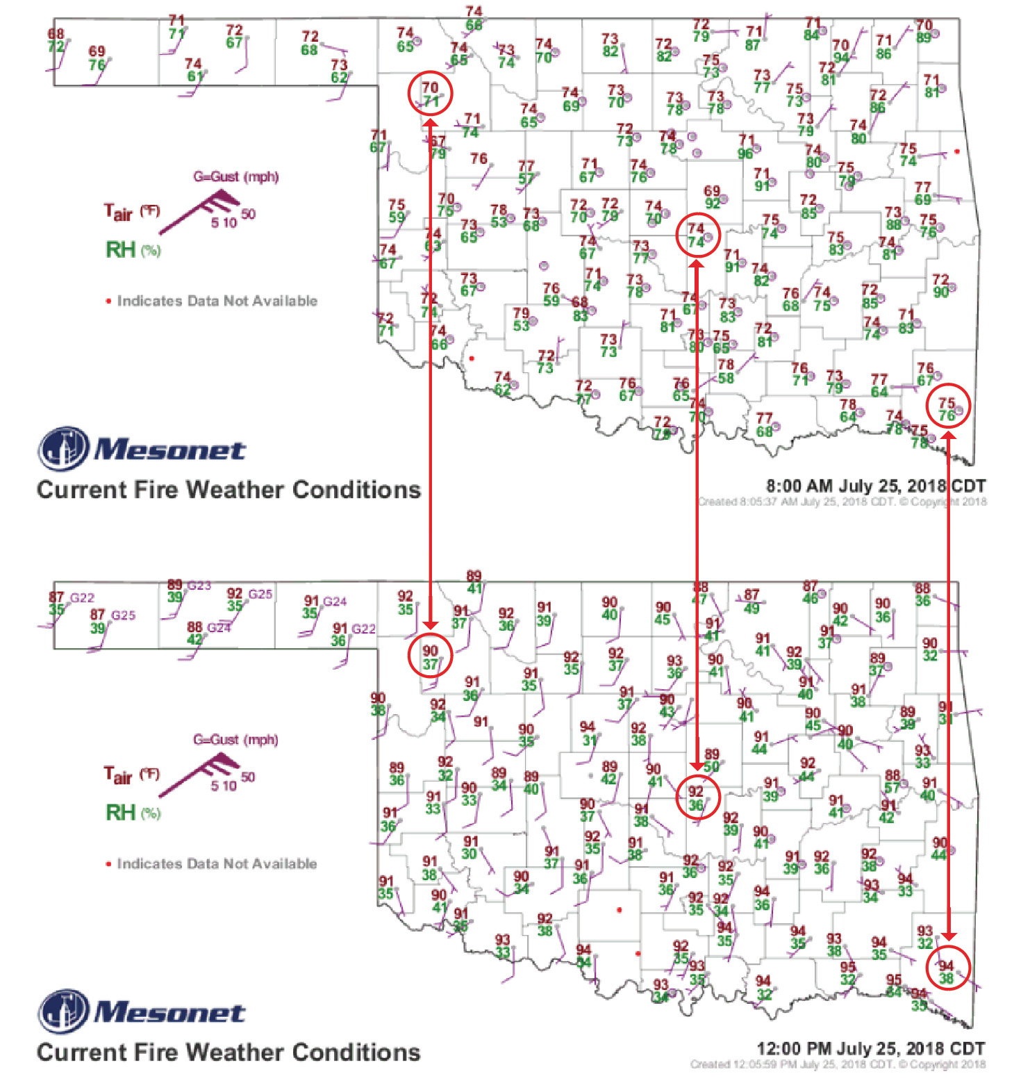 Current fire weather conditions in Oklahoma. Current fire weather conditions in Oklahoma.