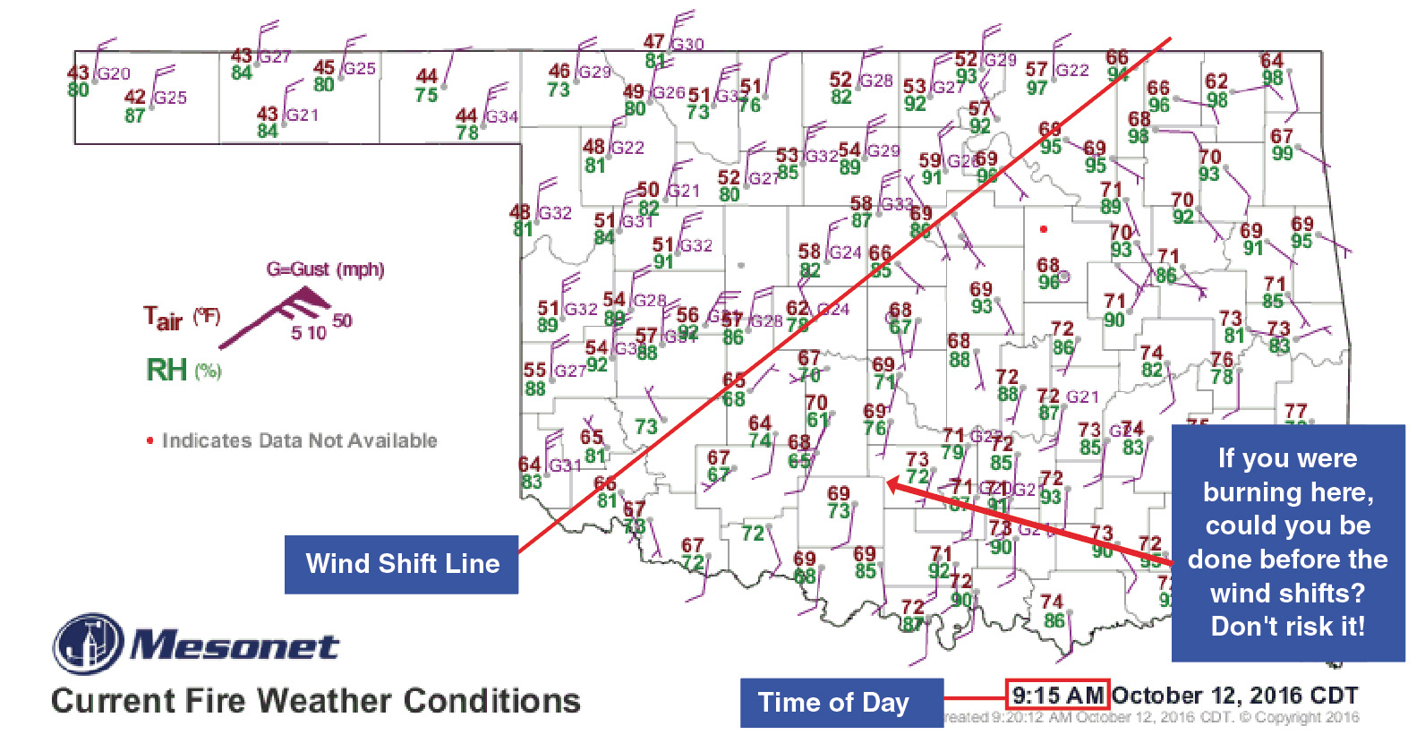 Map of Oklahoma showing the wind pattern Map of Oklahoma showing the wind pattern