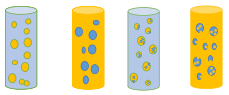 Two gray/blue cylinders and two yellow cylinders.