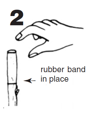 Hands wrapping a lightweight rubber band around stock.