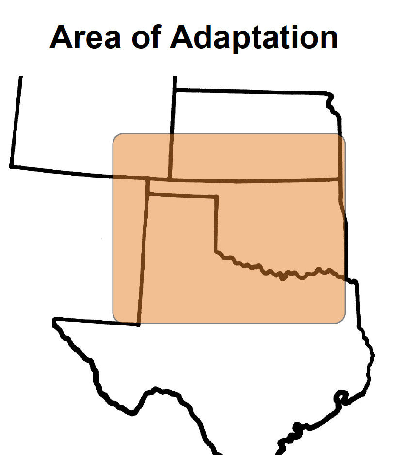 Map of Oklahoma and surrounding states highlighting the area of adaptiation of Garrison wheat.