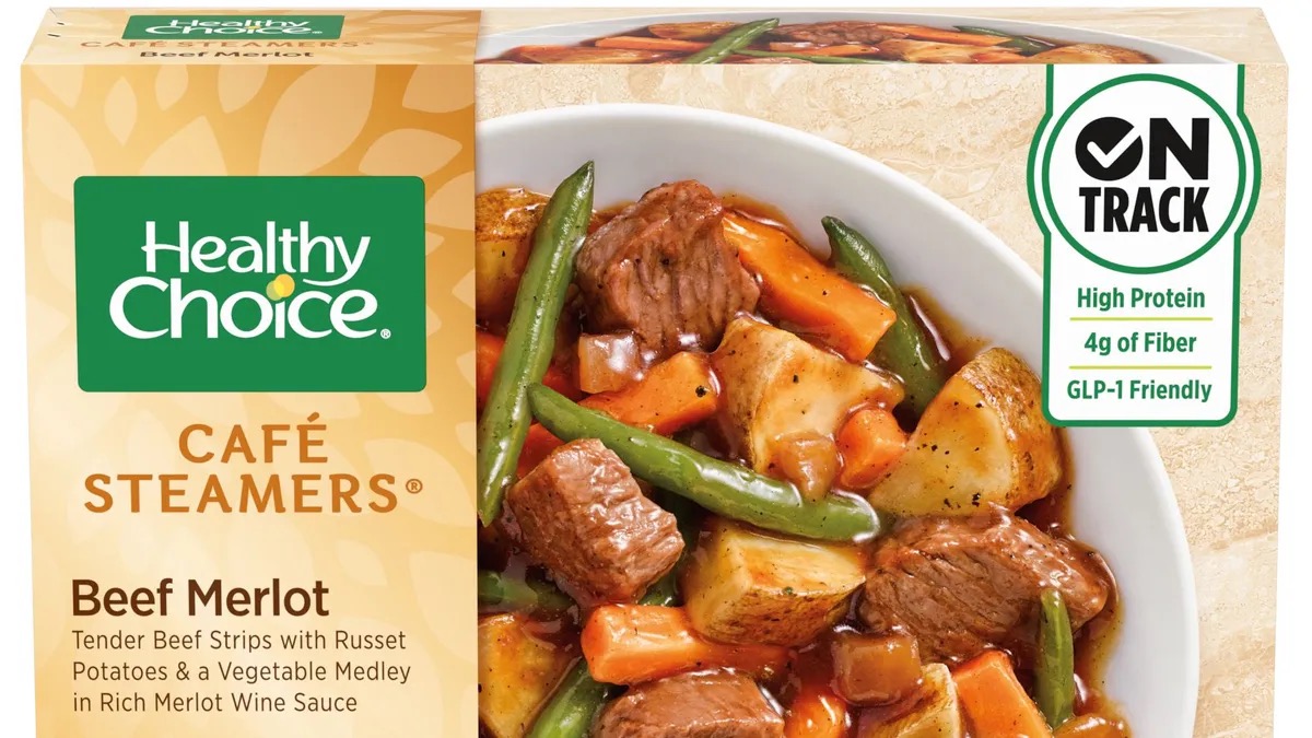A box of Healthy Choice Beef Merlot food.