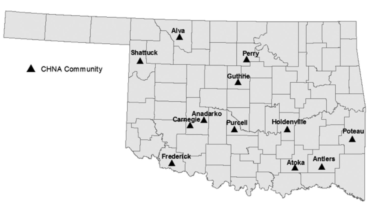 Oklahoma map showing community survey locations.