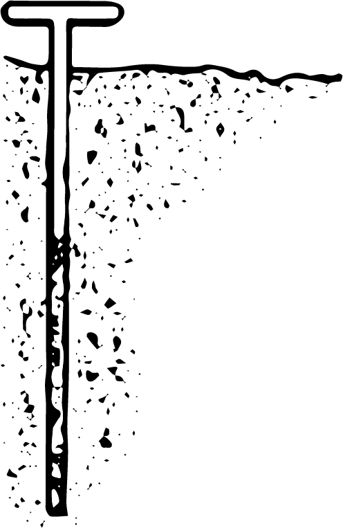 A soil probe shaped like a T 18 inches into the soil.