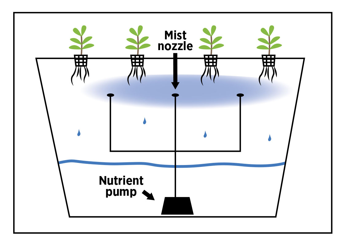 This is the Aeroponic System with the “Nutrient pump” in the water and “Mist nozzle” on the top.