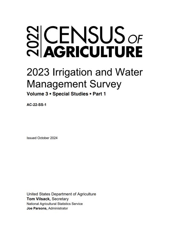 2022 Census of Agriculture 2023 Irrigation and Water Management Survery cover page.