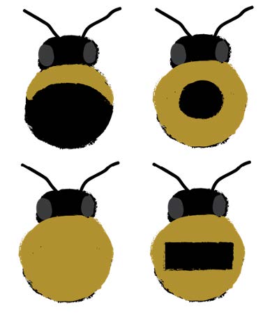 Four bee heads and backs with different patterns.