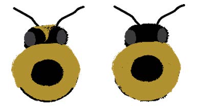 A bee illustration with a yellow head and an illustration with a black head.