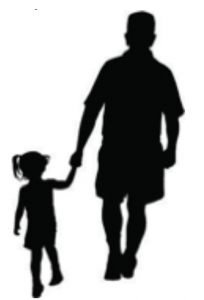 Sillouette of dad and daughter holding hands side-by-side