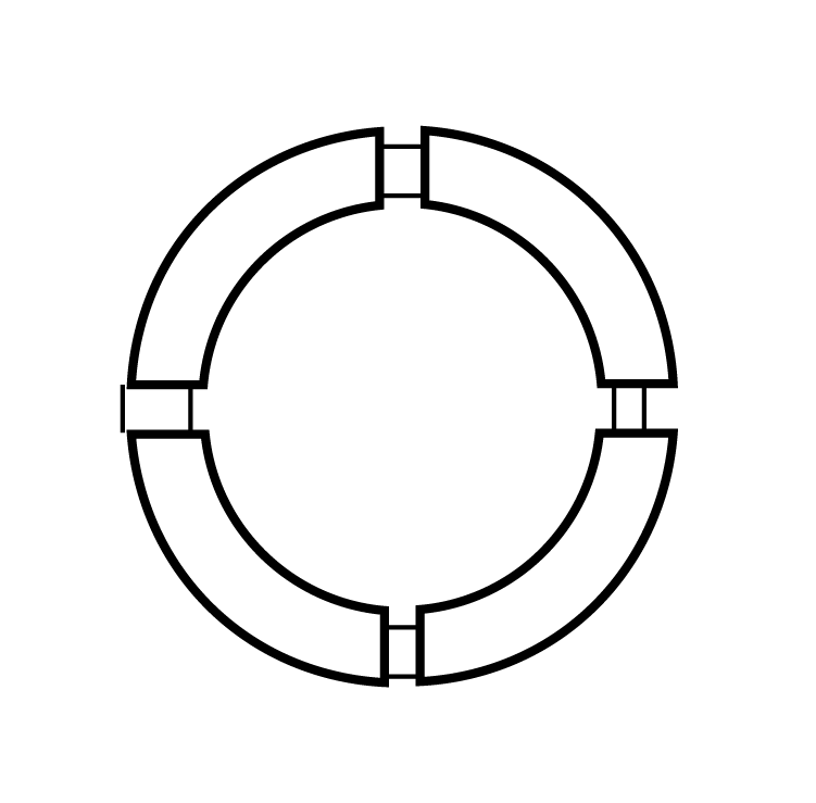 Segmented O Iron with four evenly spaced gaps separating the outer ring into four sections.
