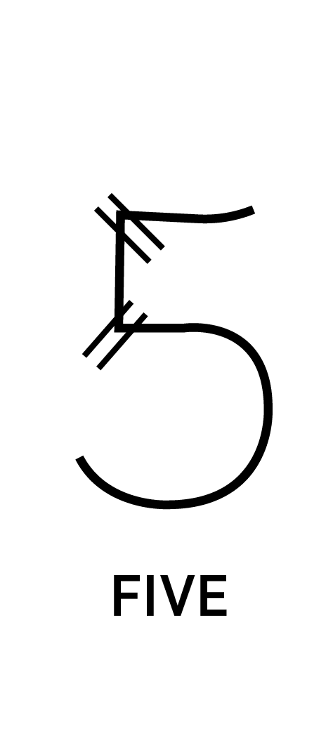 Illustration of a livestock branding symbol shaped like the number 5 with diagonal vent marks and the word 