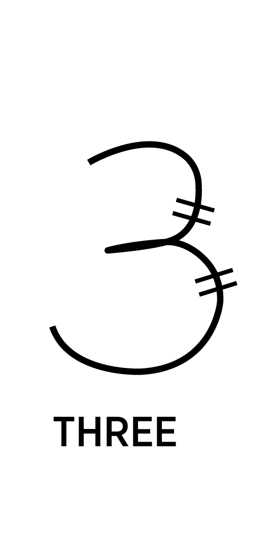 Illustration of a livestock branding symbol shaped like the number 3 with diagonal vent marks and the word 