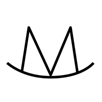 The letter M with a curved line connected below it.
