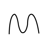 The letter M with the edges of the letter rounded off.