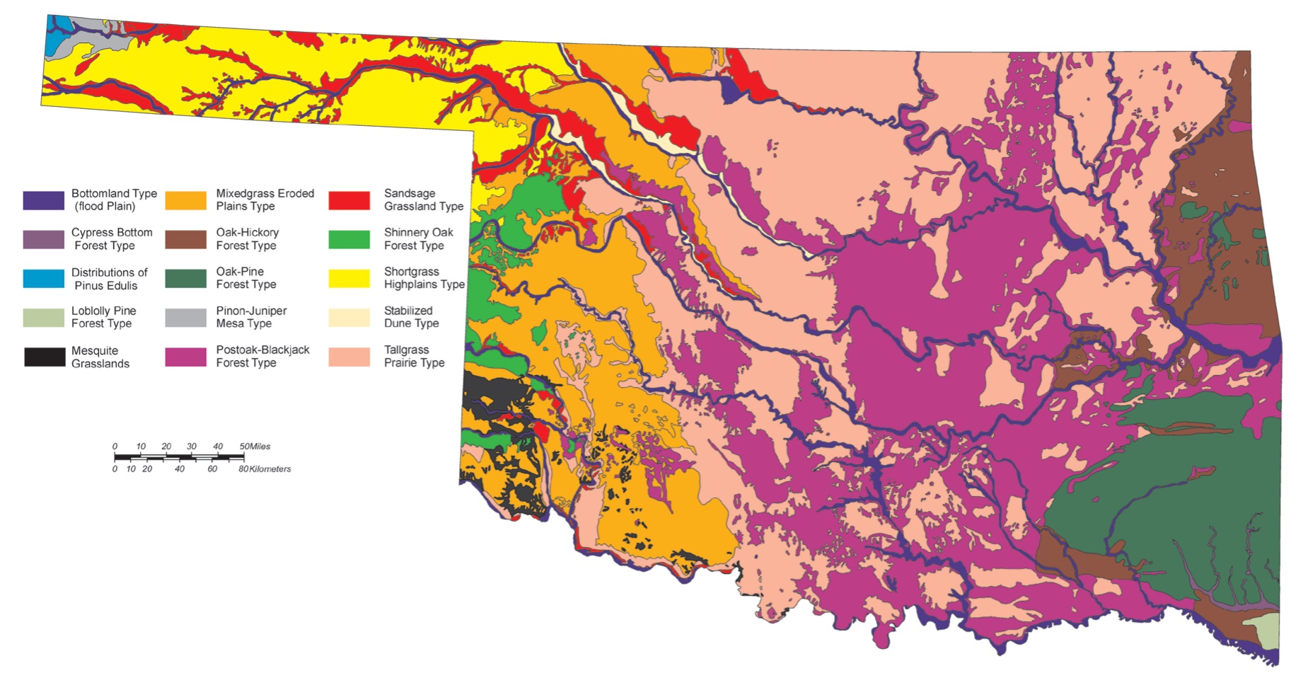 Distribution of sand sagebrush in Oklahoma using colors. Distribution of sand sagebrush in Oklahoma using colors.