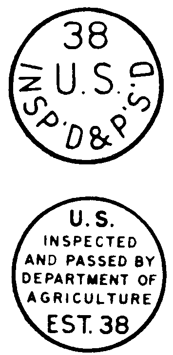 U.S. Inspected and passed by the Department of Agriculture Est. 38 seal.