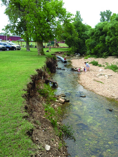 Tahlequah Creek Restoration Project in Tahlequah, Oklahoma (before).