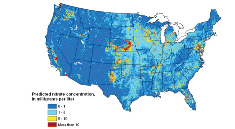 Estimated concentrations of nitrate in shallow groundwater in the US. Estimated concentrations of nitrate in shallow groundwater in the US.